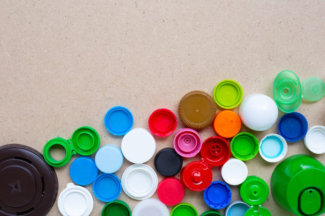 Assorted plastic bottle caps.