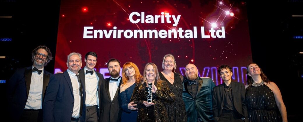 The team at Clarity Environmental celebrate their triple win at the Engage Awards 2025.