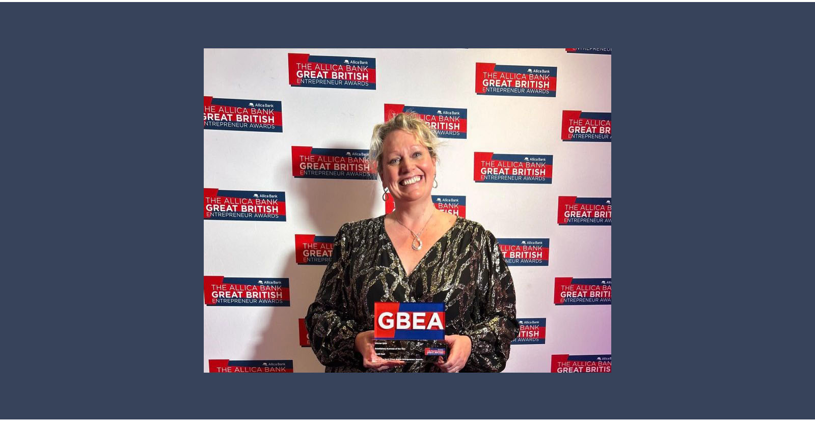 CEO Natalie Rea with Clarity Environmental's win for Established Business of the Year at the Great British Entrepreneur Awards.