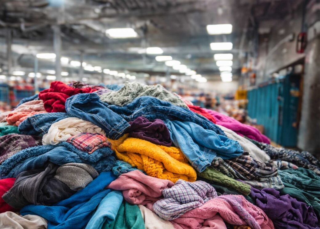 A pile of used textiles ready for reprocessing