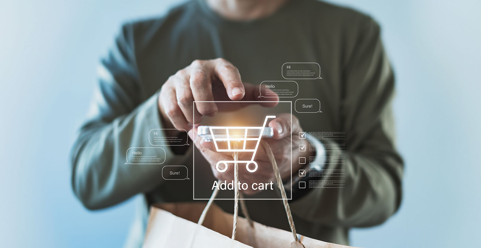 A person using a smartphone to do online shopping on a digital marketplace.