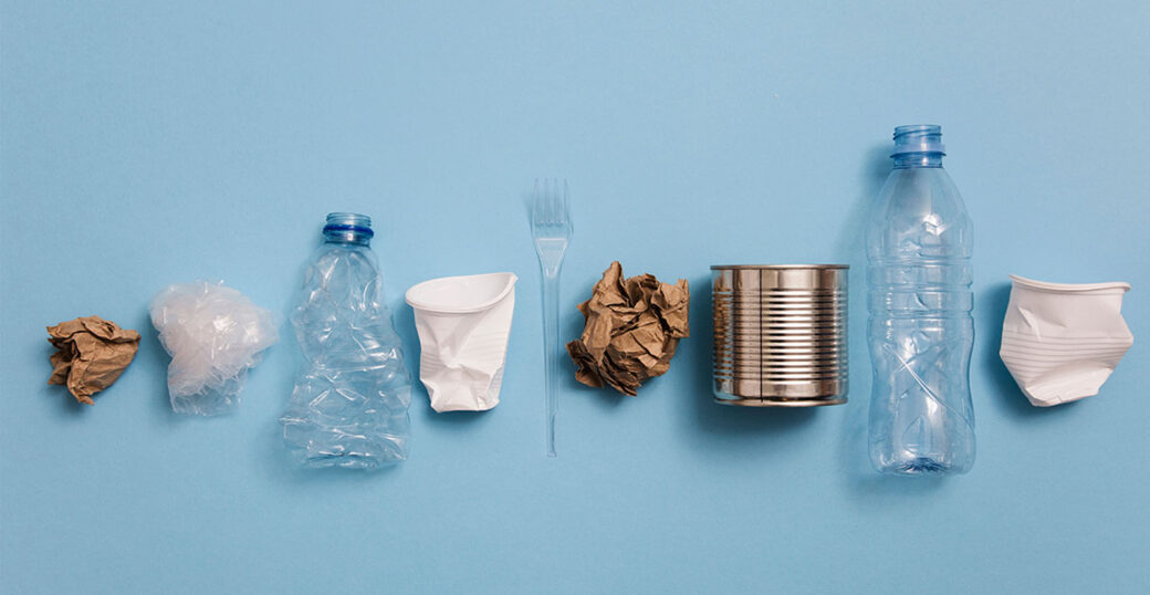 Various plastic, paper and metal recycling illustrating PPWR and RAM.