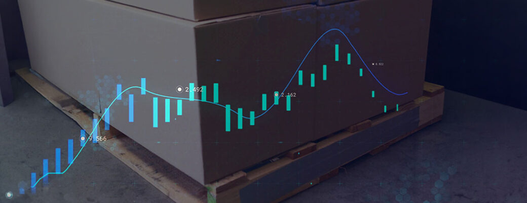 A box and crate with a graph overlay symbolising PPWR data.