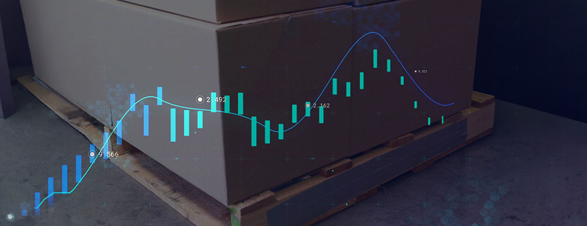 A box and crate with a graph overlay symbolising PPWR data.
